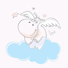 Hippopo Angel. Valentine. Vector Illustration