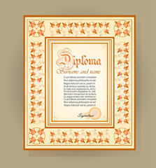 Template creative diploma on the basis of floral ornament