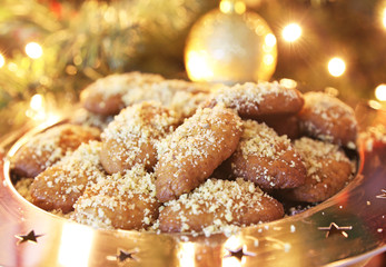 greek melomakarona traditional Christmas cookies with honey and nuts  - obrazy, fototapety, plakaty