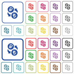 Ruble Lira money exchange outlined flat color icons
