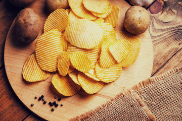 Crispy potato chips and potato 