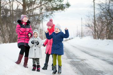 Children playing during winter day