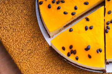 Sliced passion fruit cheesecake 