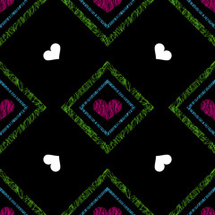Seamless pattern with colorful hearts.