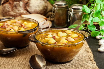 White bean soup with potatoes and bacon