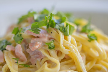 Tagliatelle with smoked salmon and gorgonzola cheese