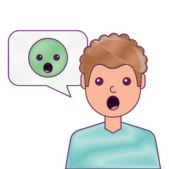 man with surprised emoticon in speech bubble vector illustration