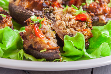 Baked champignon caps stuffed with minced meat