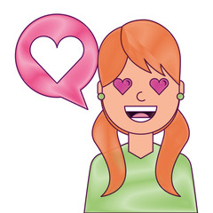 young woman with love heart in speech bubble vector illustration
