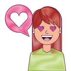 young woman with love heart in speech bubble vector illustration