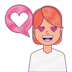 young woman with love heart in speech bubble  illustration drawing design