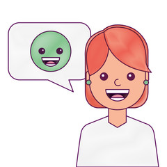 young woman with smile emoticon in speech bubble  illustration drawing design