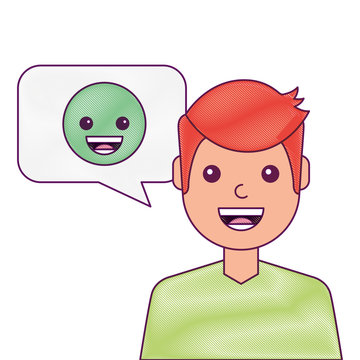 man with smile emoticon in speech bubble illustration drawing design