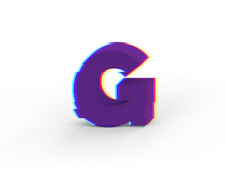 3D realistic glitch uppercase letter G with soft shadow isolated on white background - Path selection on file.