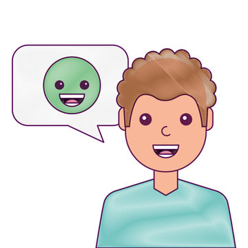 man with smile emoticon in speech bubble  illustration drawing design