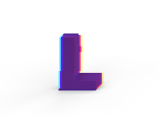 3D realistic glitch uppercase letter L with soft shadow isolated on white background - Path selection on file.