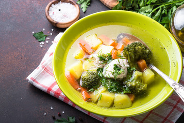 Chicken and vegetables soup.