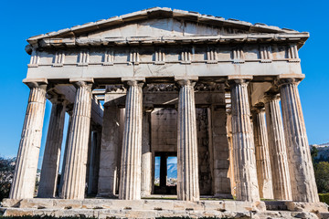 Naklejka premium The Temple of Hephaestus or Hephaisteion is a well-preserved Greek temple in the western perimeter of the Agora. It was dedicated to Hephaestus and Athena and it was built in 460-415 BC.
