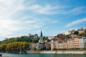 Fototapeta na wymiar Pretty Scene of Colorful Lyon, France in Afternoon