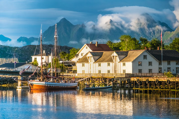 Old town of Svolvaer, Lofoten Islands, Nordland, Norway. Located north of the Arctic Circle....