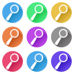 Search or Find icons. Set of colored signs