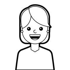 portrait young woman cartoon smiling happy vector illustration line design