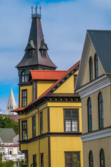 Bright colorful streets of the vibrant city center of reykjavik, Iceland