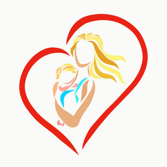 Mom gently hugs the baby, heart