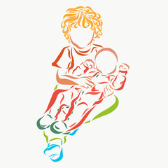 Curly child holding a baby