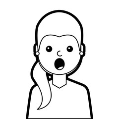 portrait surprised young woman face expression cartoon  illustration line design