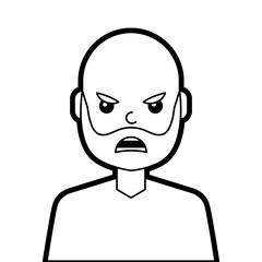 portrait man face angry expression cartoon vector illustration line design