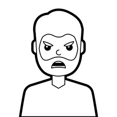 portrait man face angry expression cartoon vector illustration line design