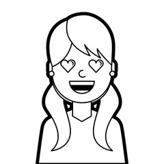 happy girl with her smiling face and heart shape eyes illustration line design