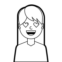 happy girl with her smiling face and heart shape eyes illustration line design