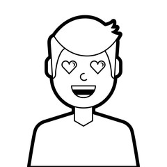 man character in love emotion with hearts as eyes vector illustration line design