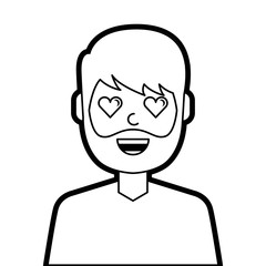 man character in love emotion with hearts as eyes vector illustration line design