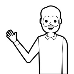 Obraz premium portrait man waving hand smiling character vector illustration line design