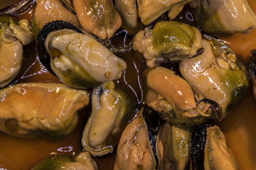 detail of pickled mussels