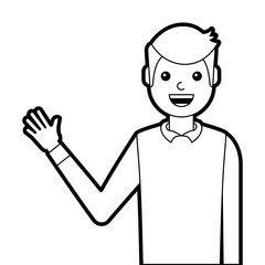 portrait man waving hand smiling character vector illustration line design