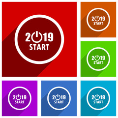Fototapeta premium New year 2019 vector icons. Flat design colorful illustrations for web designers and mobile applications in eps 10