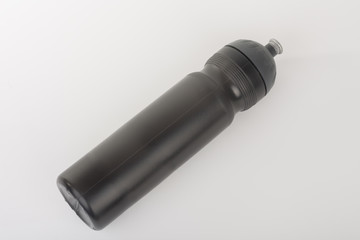 Grey bike water bottle, studio photo, isolated on white background.