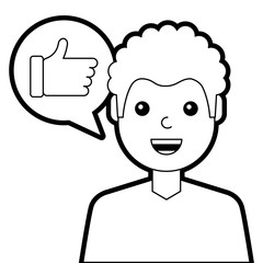 man with hand like in speech bubble vector illustration line design