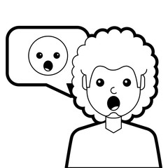 man with surprised emoticon in speech bubble vector illustration line design