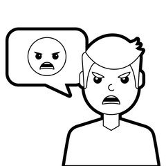 man with angry emoticon in speech bubble vector illustration line design