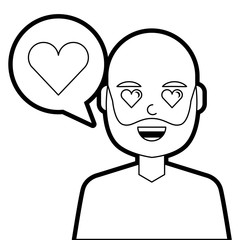 man with love heart in speech bubble vector illustration line design