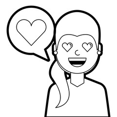 young woman with love heart in speech bubble vector illustration line design