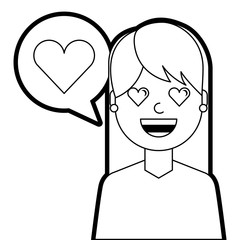 young woman with love heart in speech bubble vector illustration line design