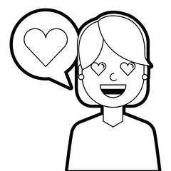 young woman with love heart in speech bubble vector illustration line design