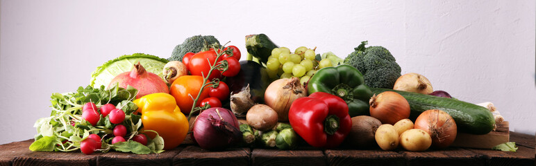 Composition with variety of raw organic vegetables and fruits. Balanced diet