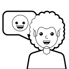 man with smile emoticon in speech bubble vector illustration line design